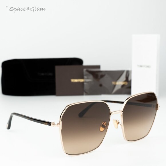 Tom Ford Women Sunglasses Rose Gold Havana Brown Gradient Square FT0839 52F NEW main image 5